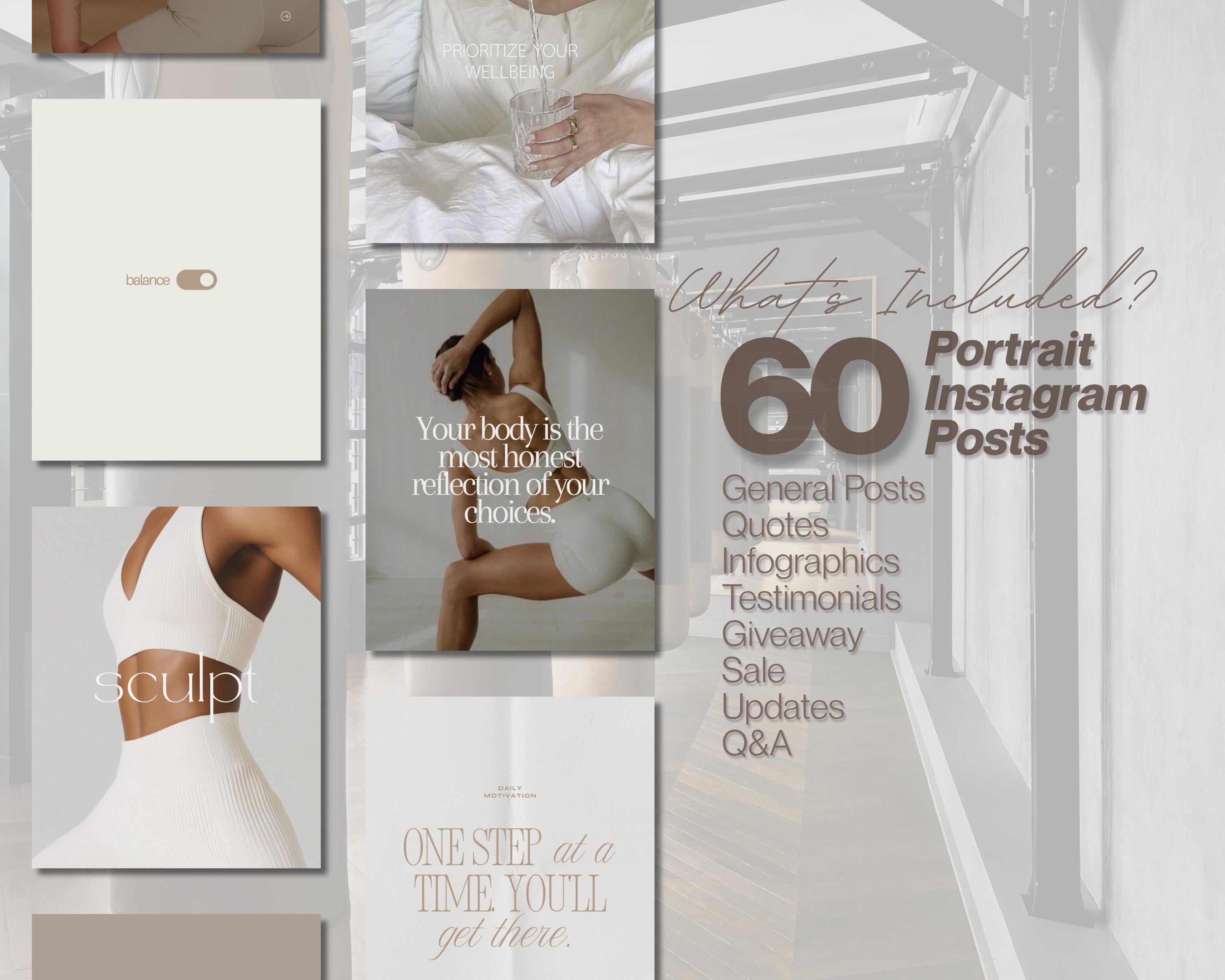 Yoga & Pilates Instagram Templates | Neutral Aesthetic Canva Kit