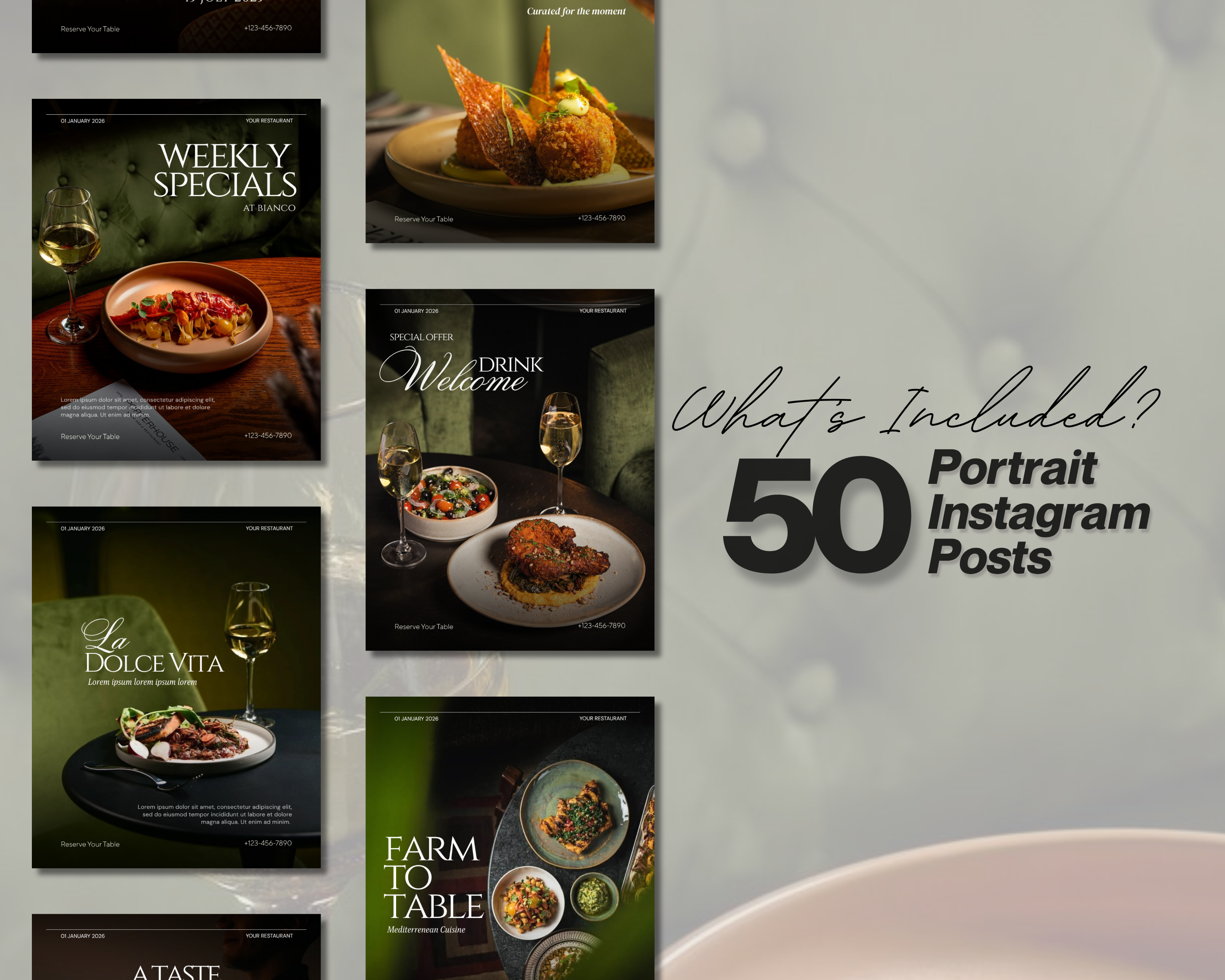 Restaurant Instagram Templates Canva Editable Posts Food Branding