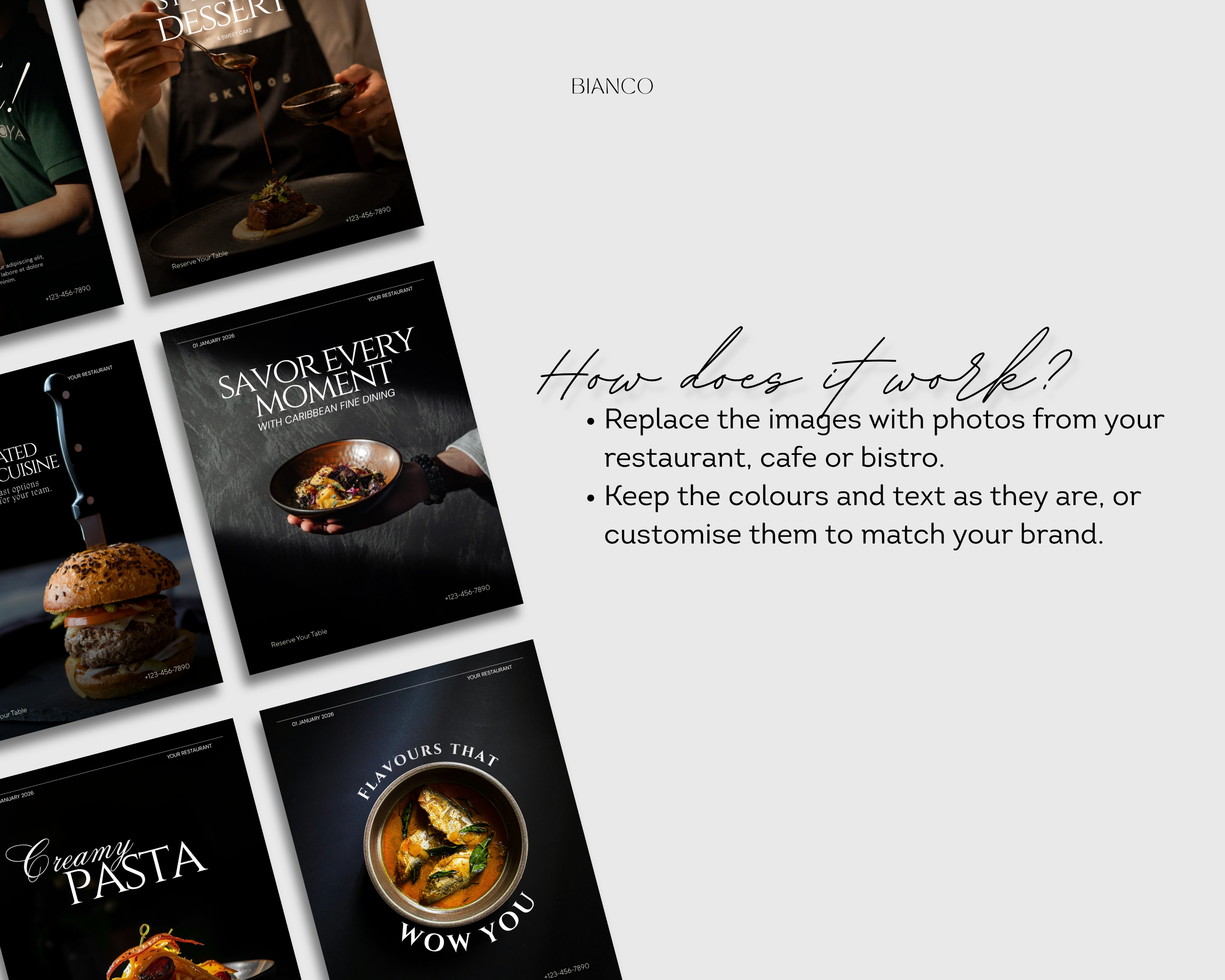 Restaurant Instagram Templates, Canva Editable Food Business Posts (Digital Download)