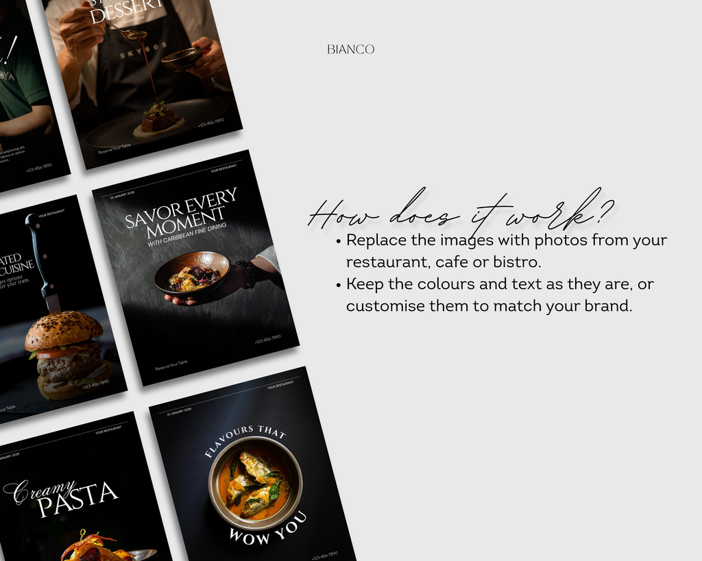 Restaurant Instagram Templates Canva Editable Posts Food Branding