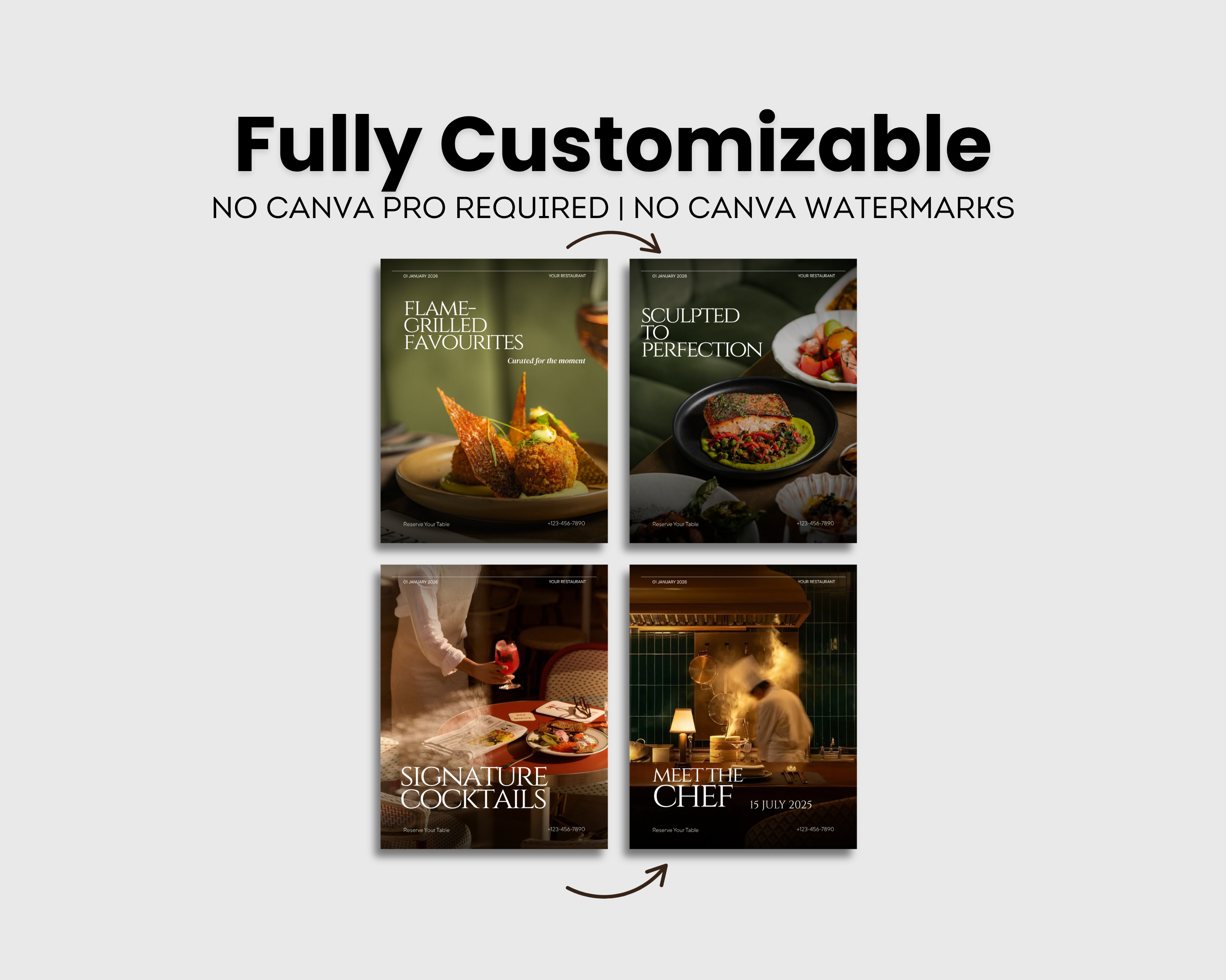 Restaurant Instagram Templates Canva Editable Posts Food Branding