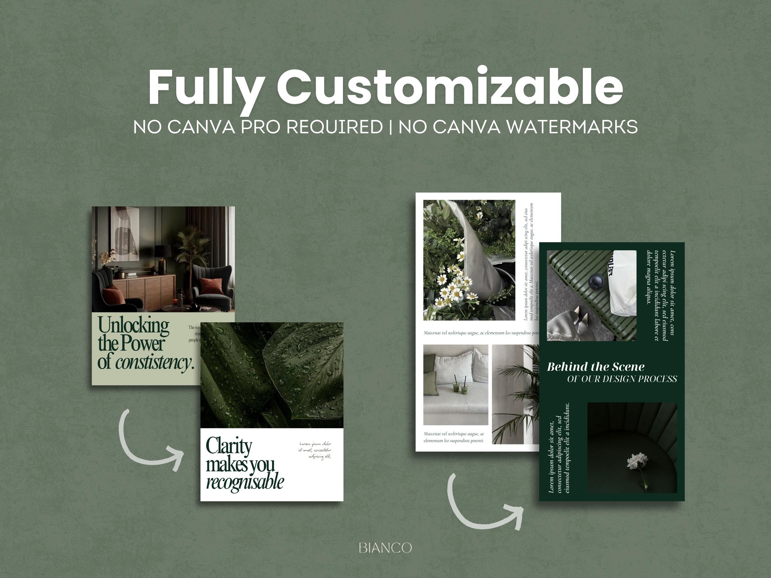 Dark Green Instagram Templates | Canva Editable Posts | Minimal Aesthetic Feed Kit | Social Media Templates Bundle