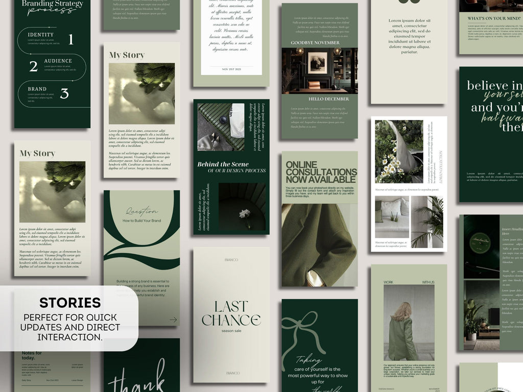 Dark Green Instagram Templates | Canva Editable Posts | Minimal Aesthetic Feed Kit | Social Media Templates Bundle