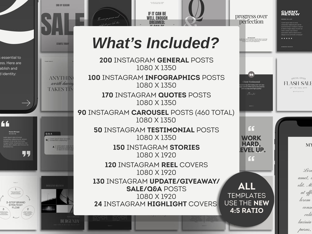 1400+ Instagram Templates in B&W