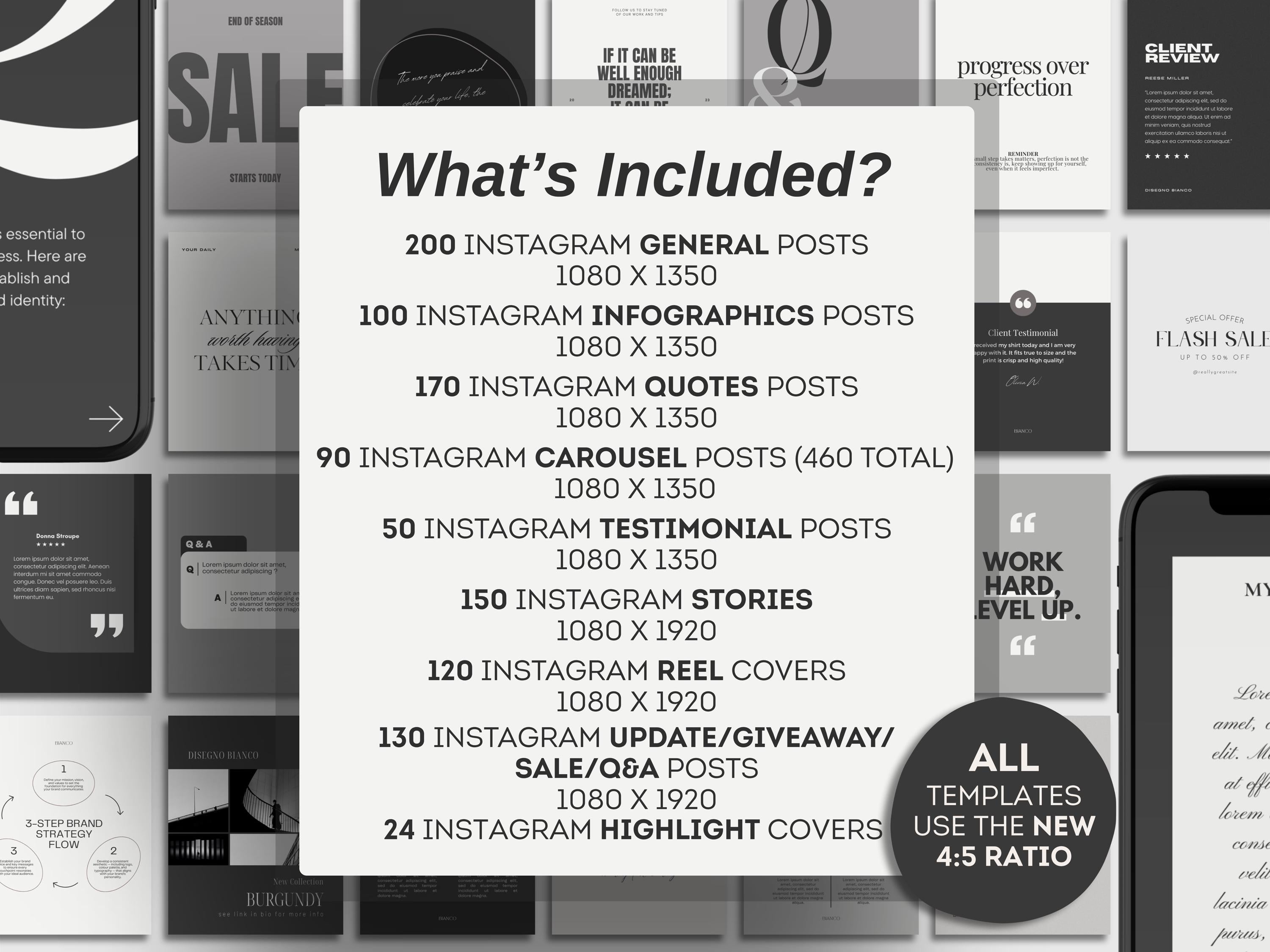 1400+ Instagram Templates in B&W