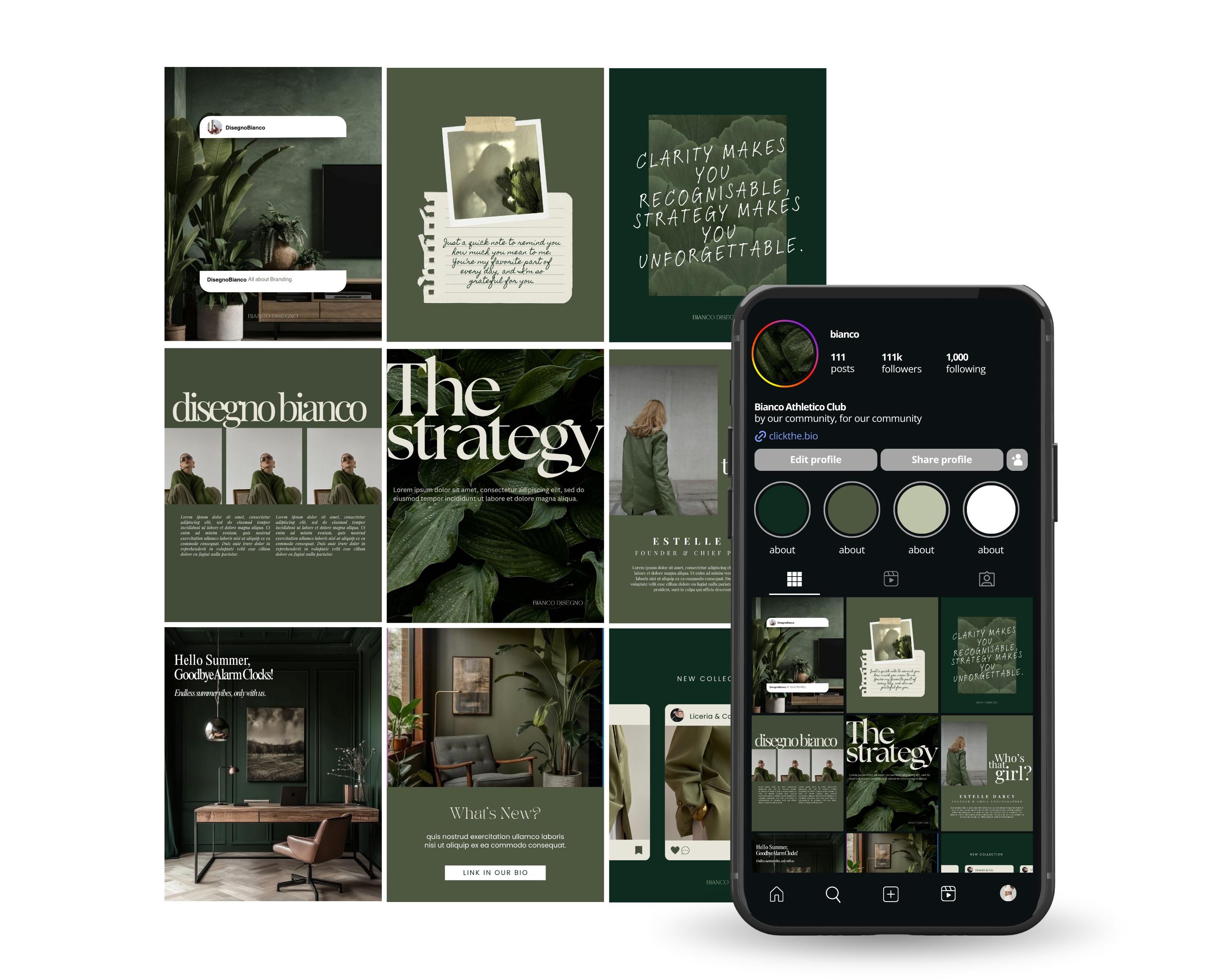 500+ Instagram Templates Canva – Dark Green Minimal Aesthetic