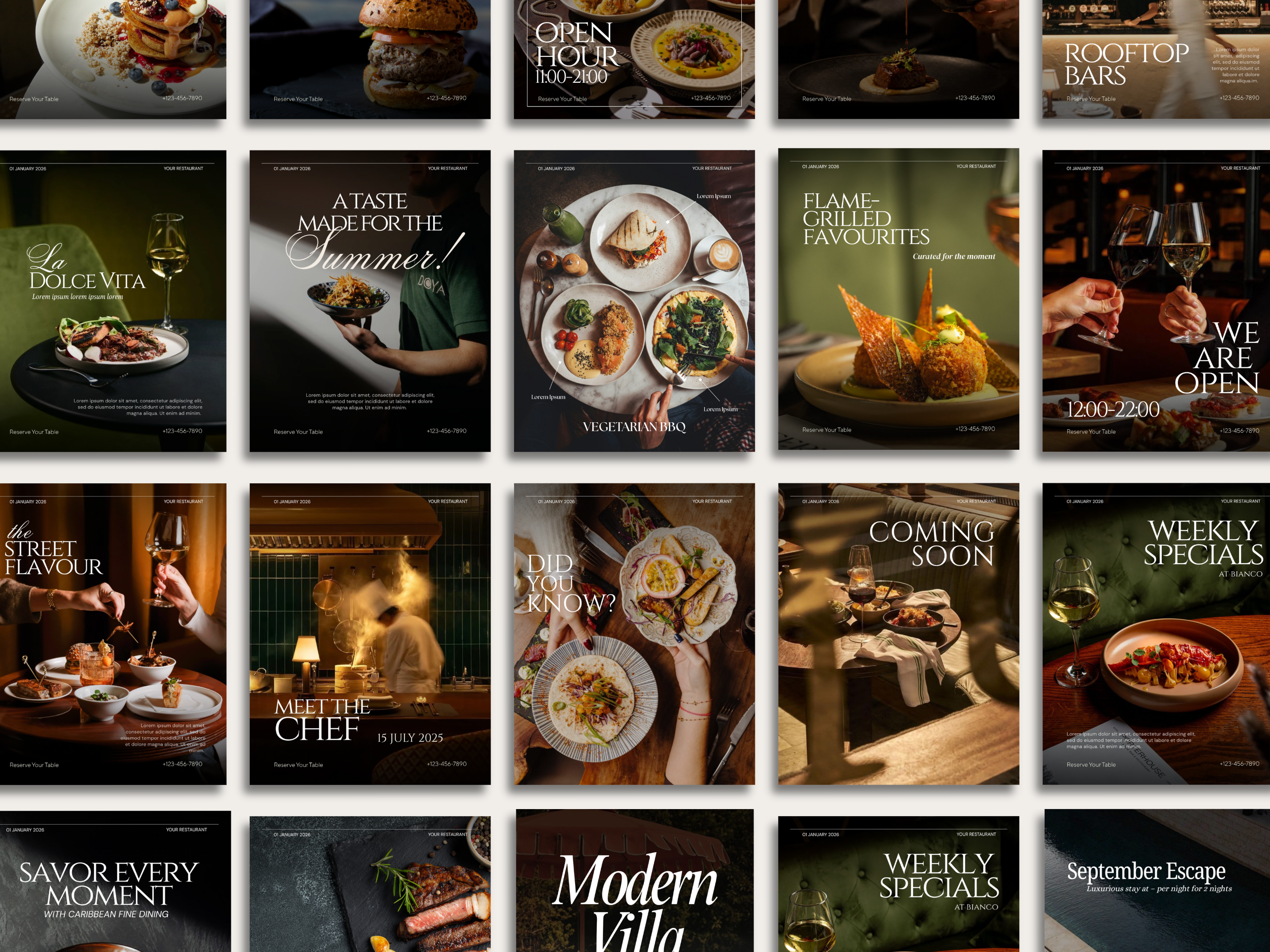 Restaurant Instagram Templates, Canva Editable Food Business Posts (Digital Download)