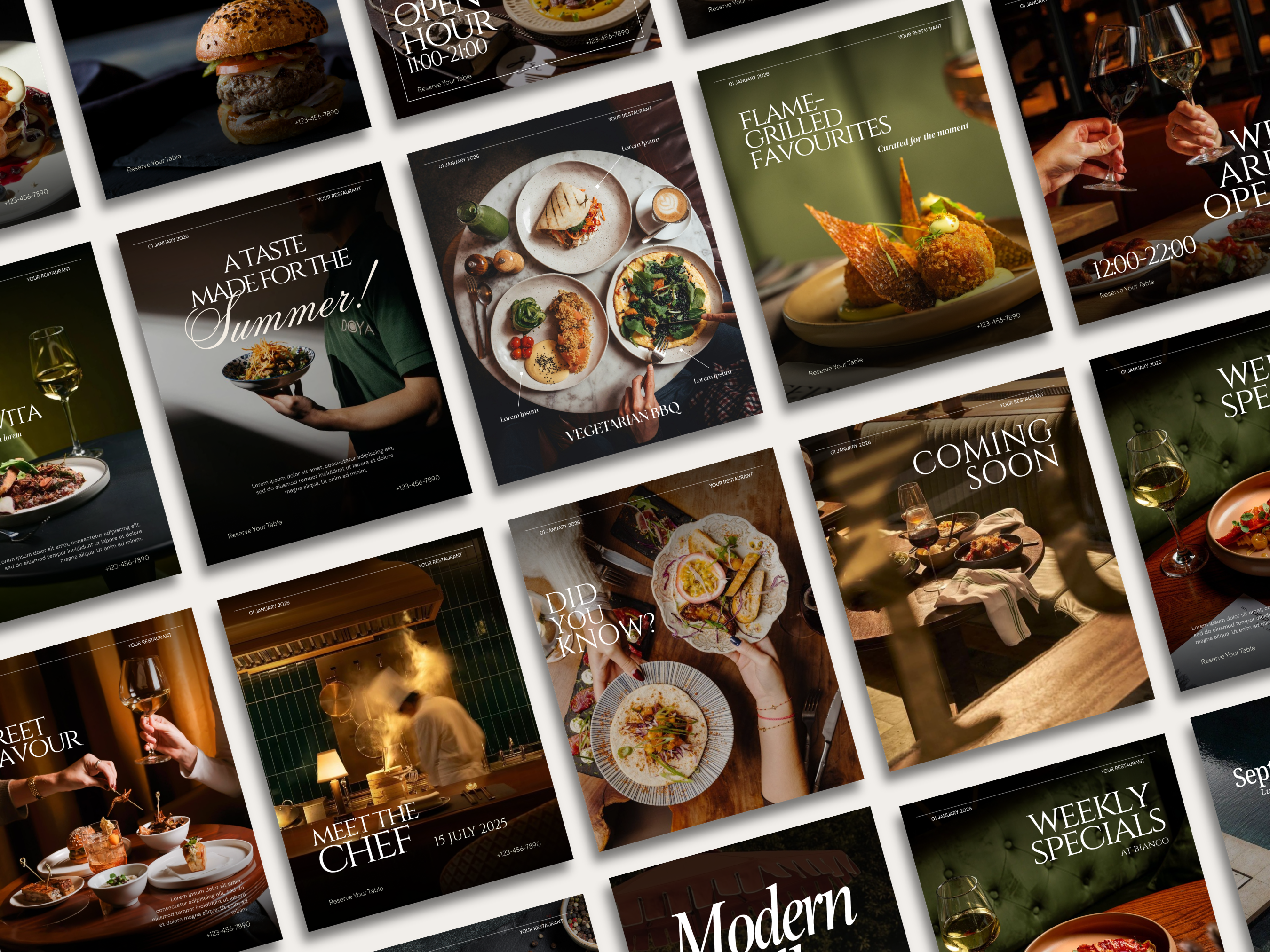 Restaurant Instagram Templates Canva Editable Posts Food Branding