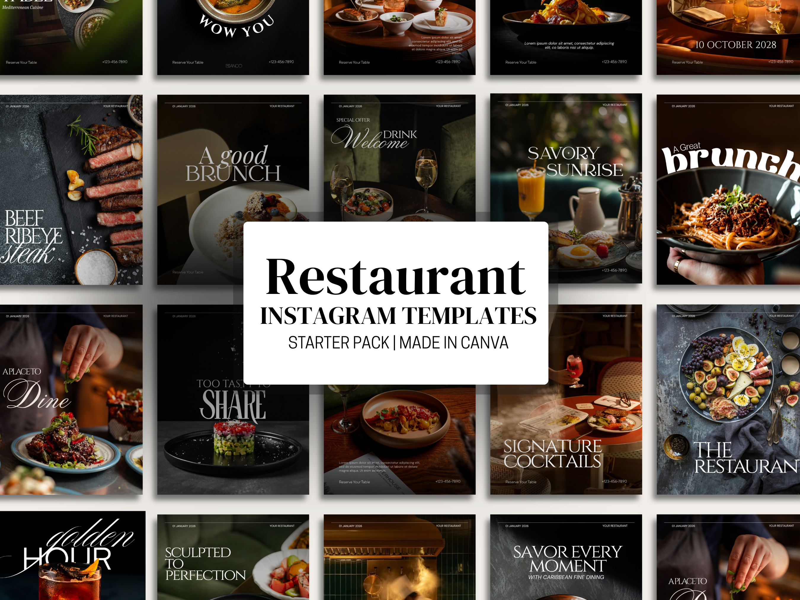 Restaurant Instagram Templates Canva Editable Posts Food Branding
