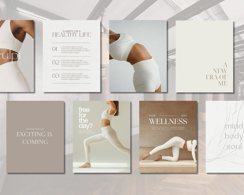 Yoga & Pilates Instagram Templates | Neutral Aesthetic Canva Kit
