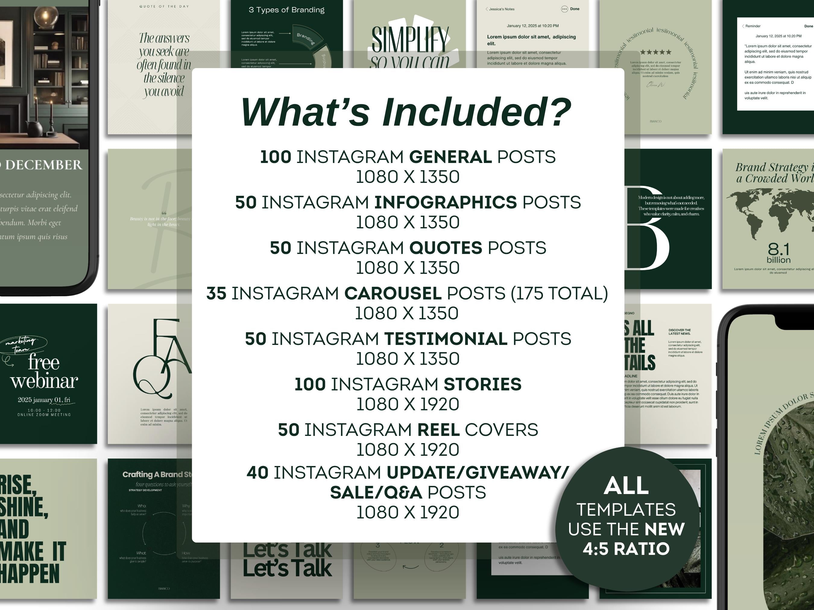 500+ Instagram Templates Canva – Dark Green Minimal Aesthetic