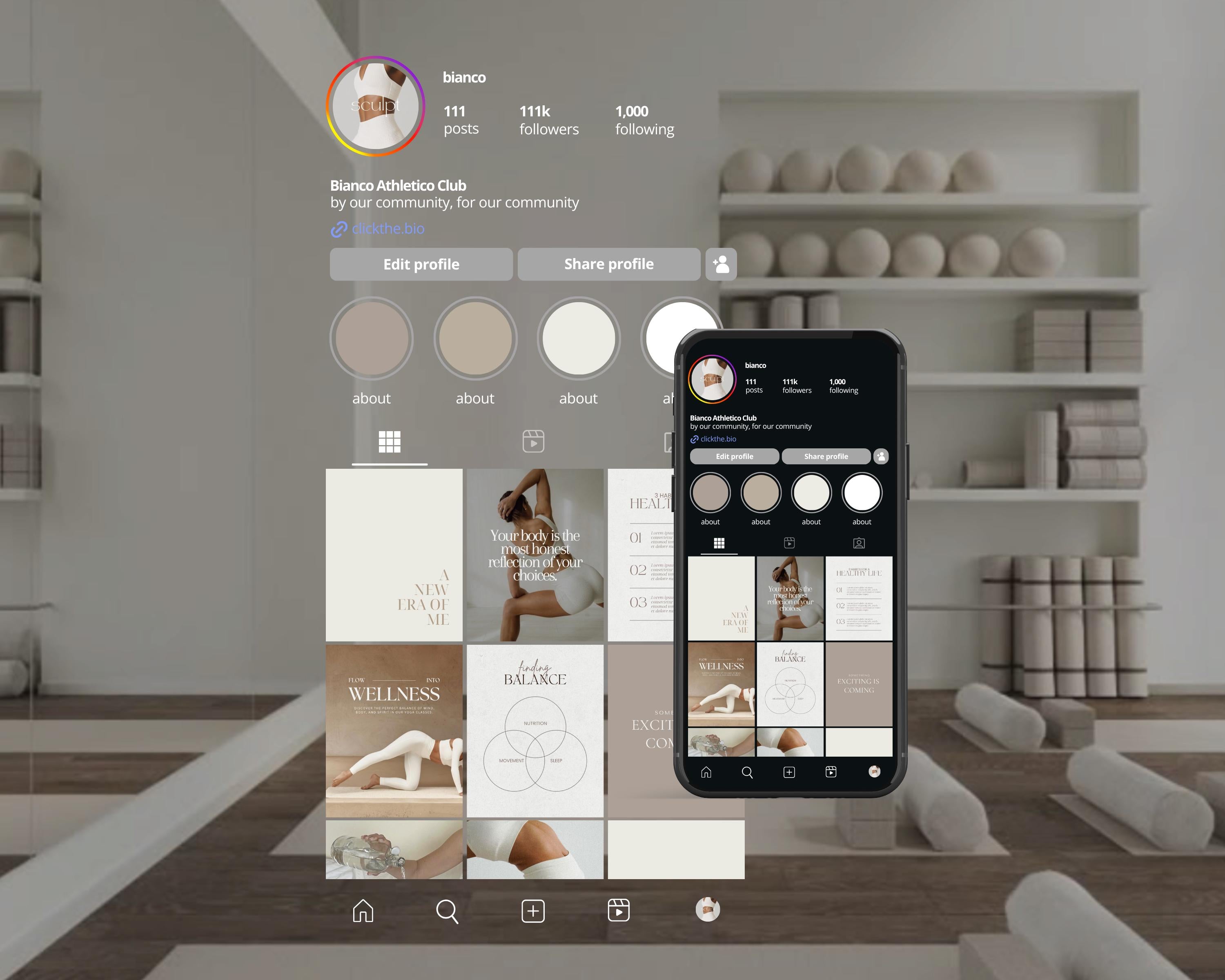Yoga & Pilates Instagram Templates | Neutral Aesthetic Canva Kit