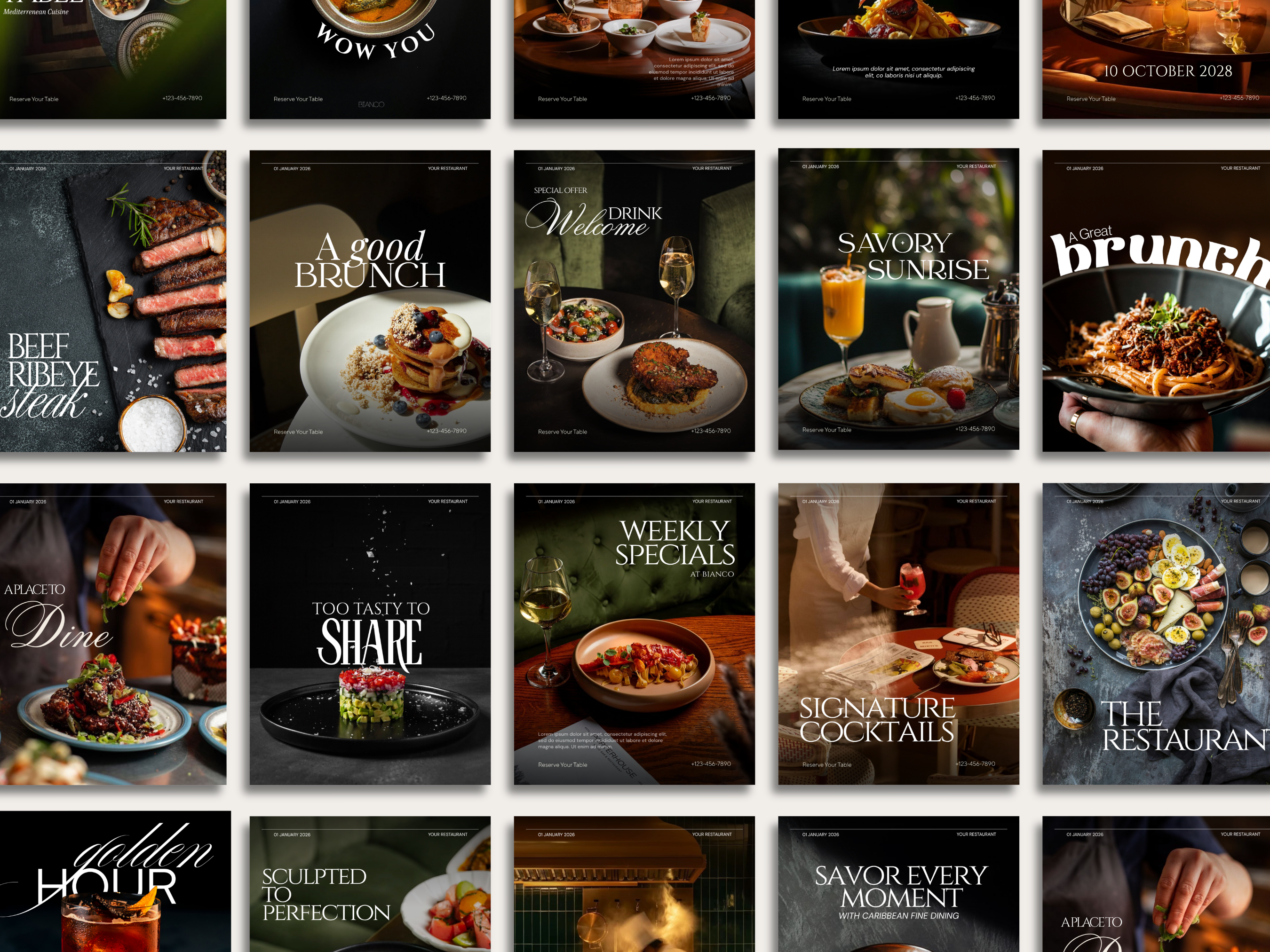 Restaurant Instagram Templates Canva Editable Posts Food Branding