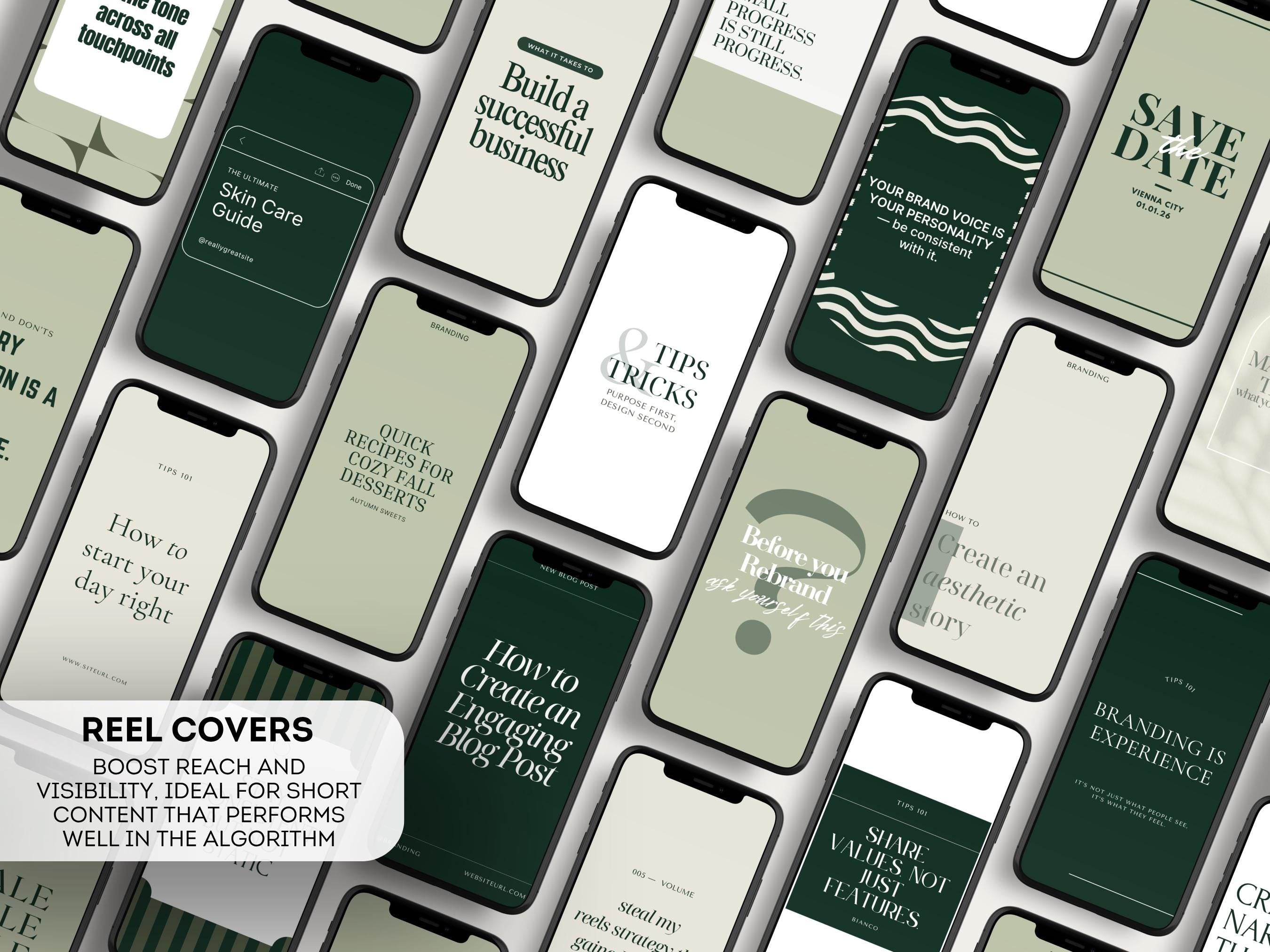 Dark Green Instagram Templates | Canva Editable Posts | Minimal Aesthetic Feed Kit | Social Media Templates Bundle