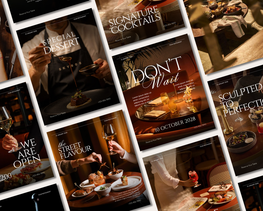Restaurant Instagram Templates, Canva Editable Food Business Posts (Digital Download)