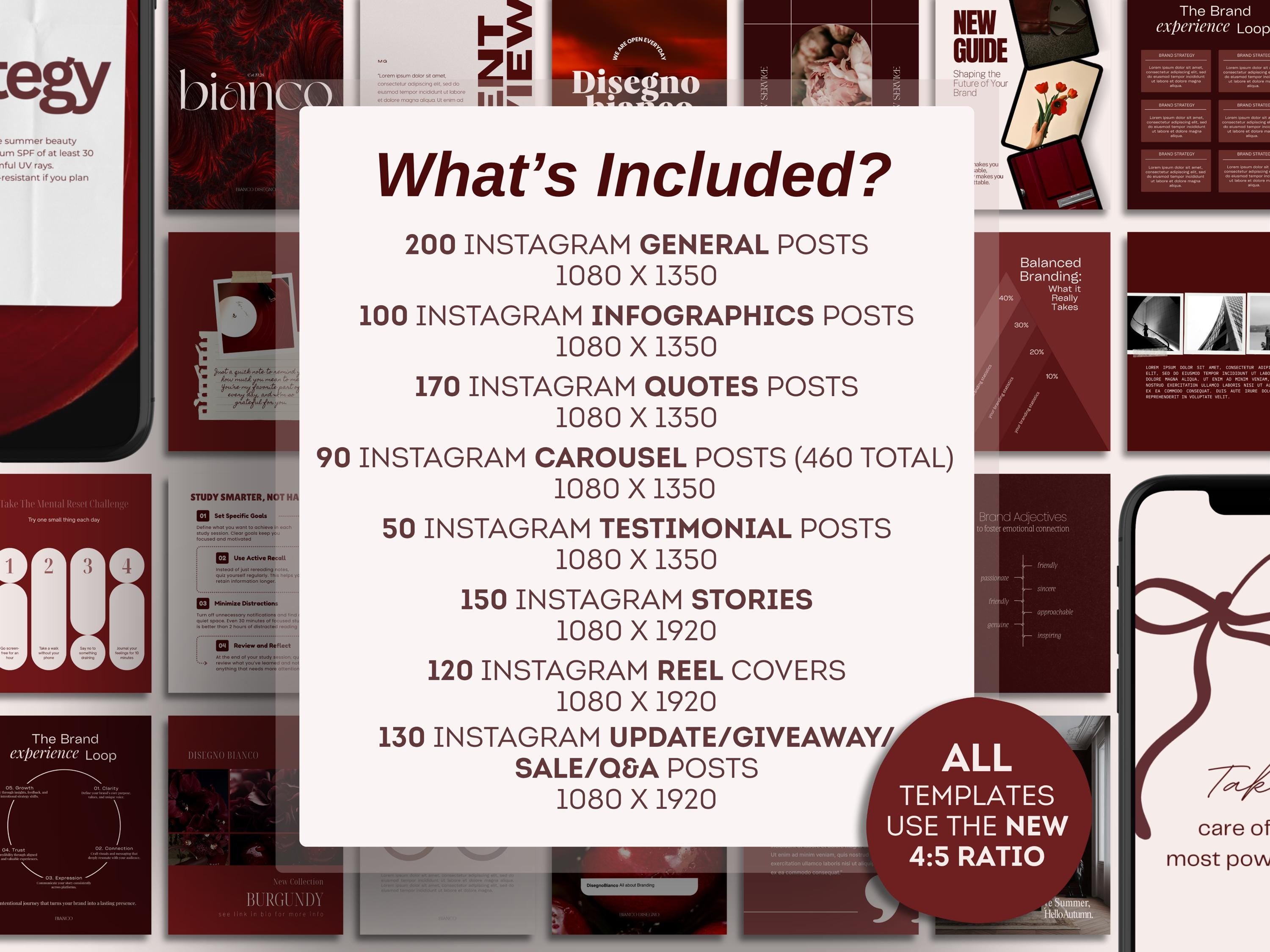 1400+ Instagram Templates in Rich Burgundy
