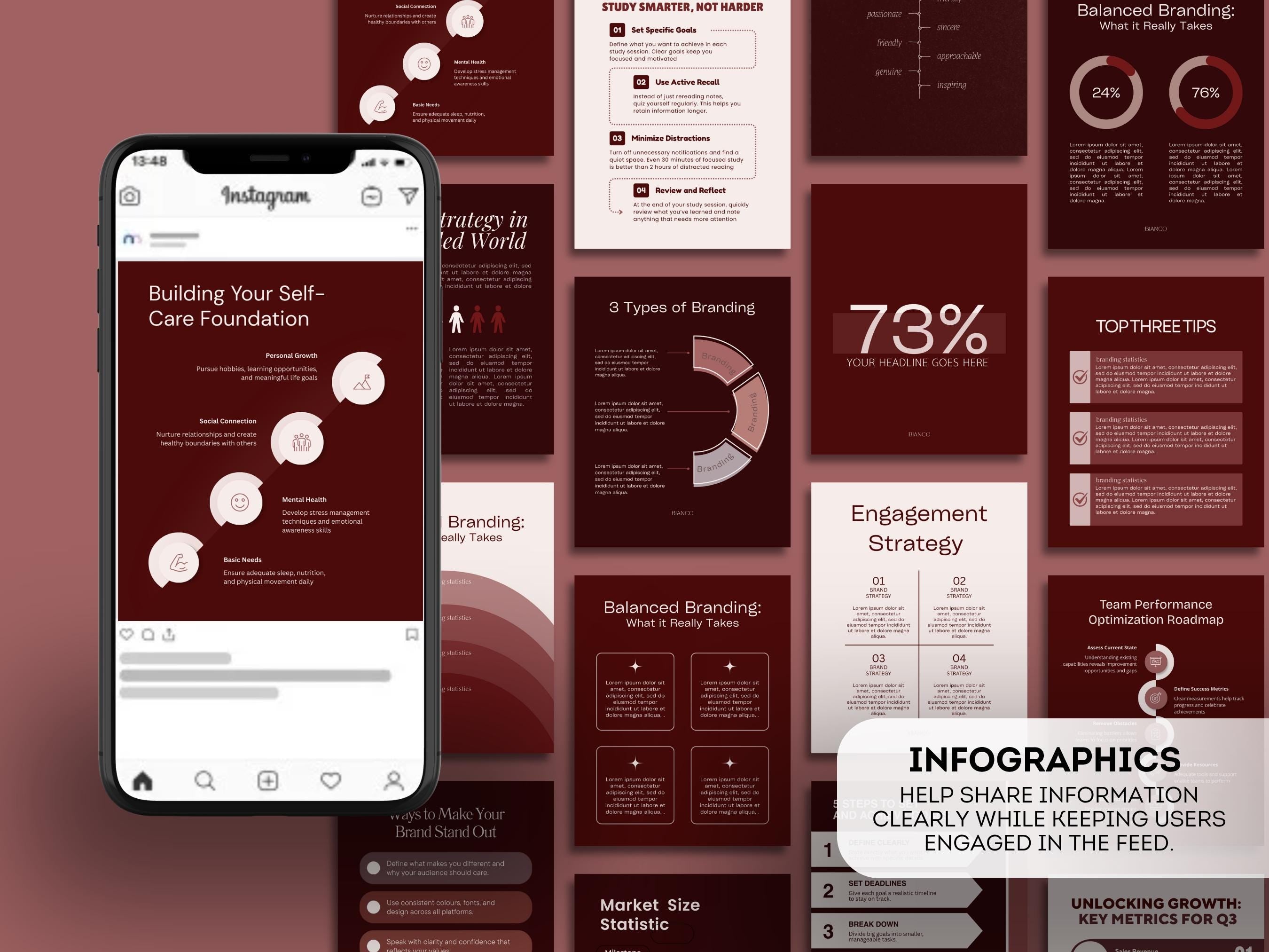 Burgundy Instagram Templates | 500+ Canva Posts, Stories & Reels | Minimal | Elegant Modern Branding Design Kit
