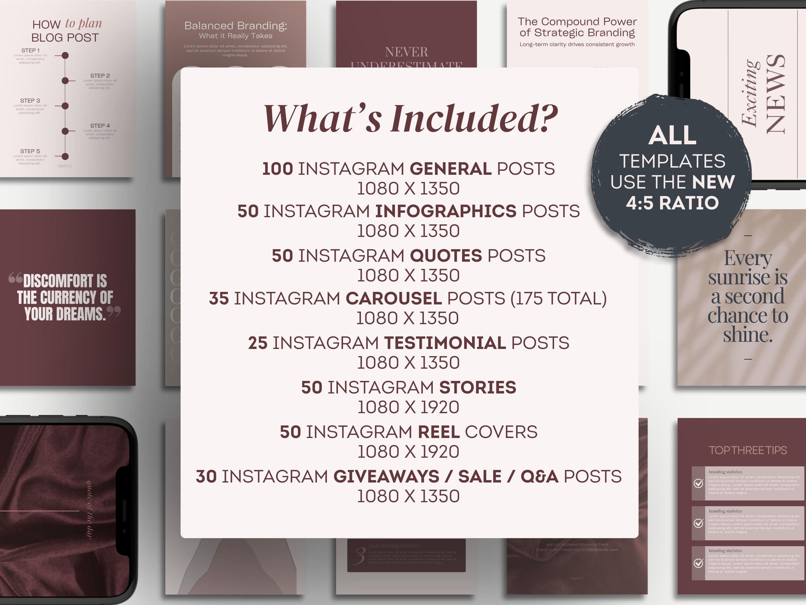 Burgundy Instagram Templates | 500+ Canva Posts, Stories & Reels | Minimal | Elegant Modern Branding Design Kit