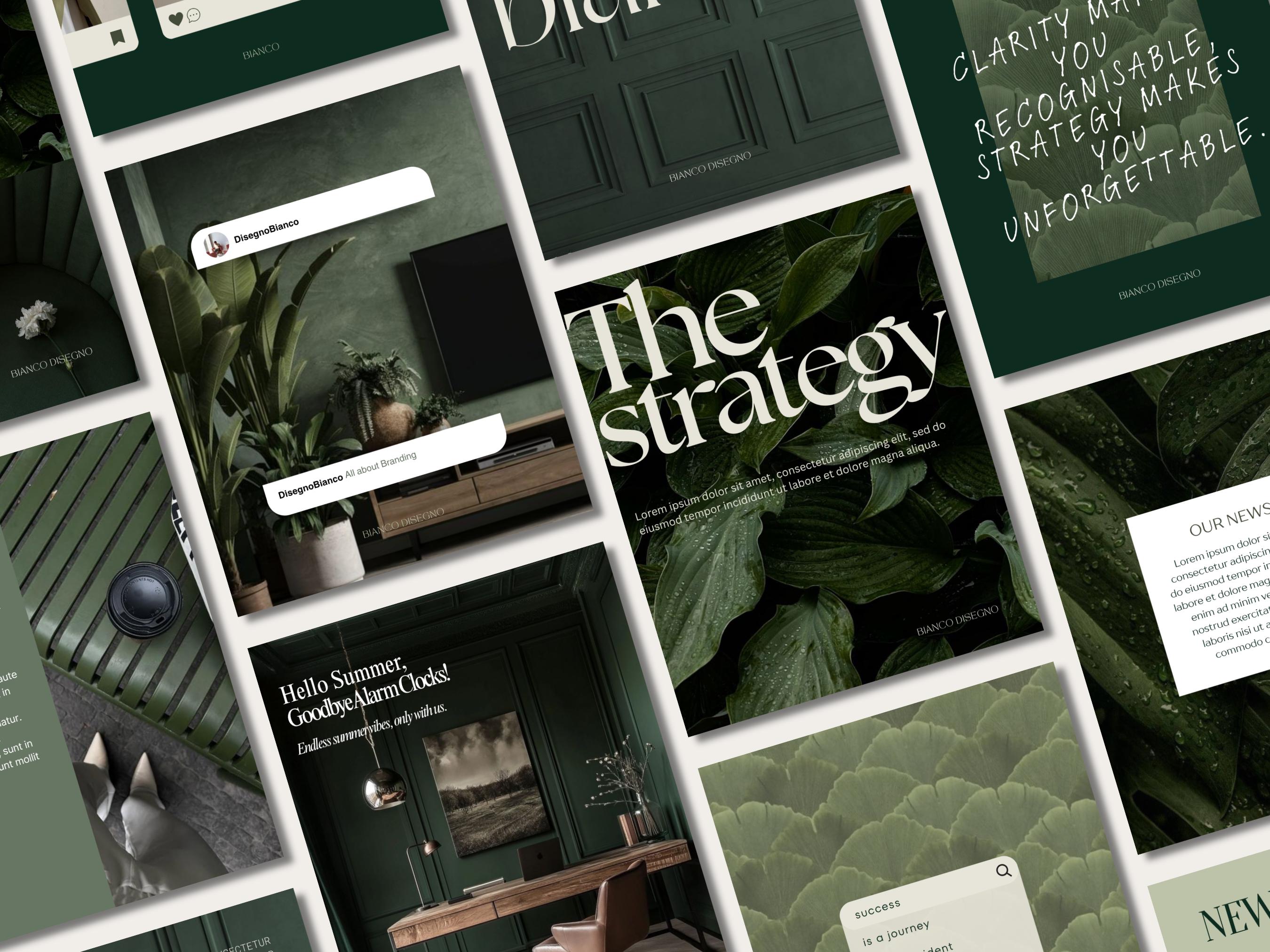 Dark Green Instagram Templates | Canva Editable Posts | Minimal Aesthetic Feed Kit | Social Media Templates Bundle